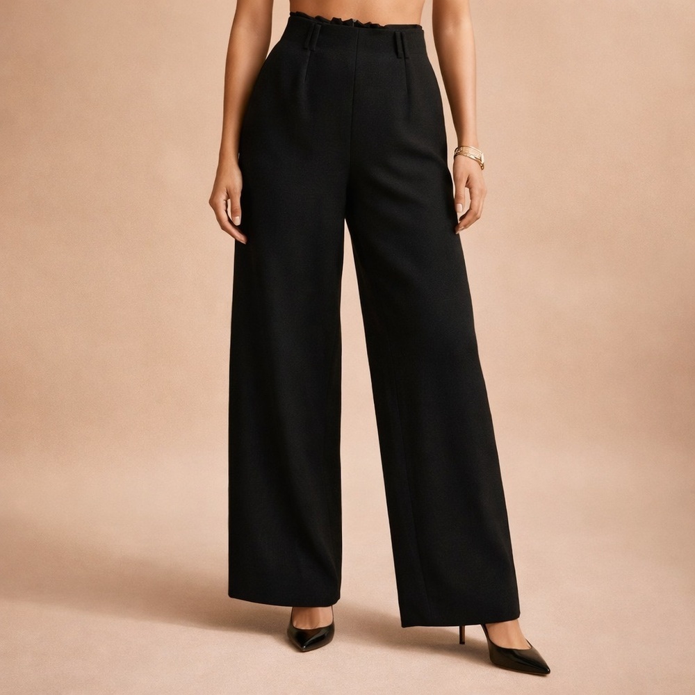 Black High Waisted Wide Leg Cropped Pants Size Small Back Zip